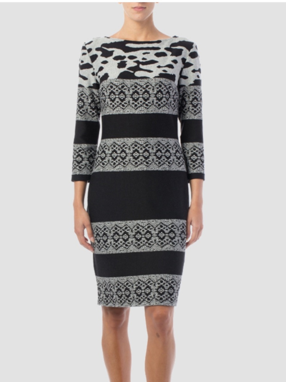 JOSEPH RIBKOFF Midi sweater dress 3/4 sleeves women’s size 12 grey black